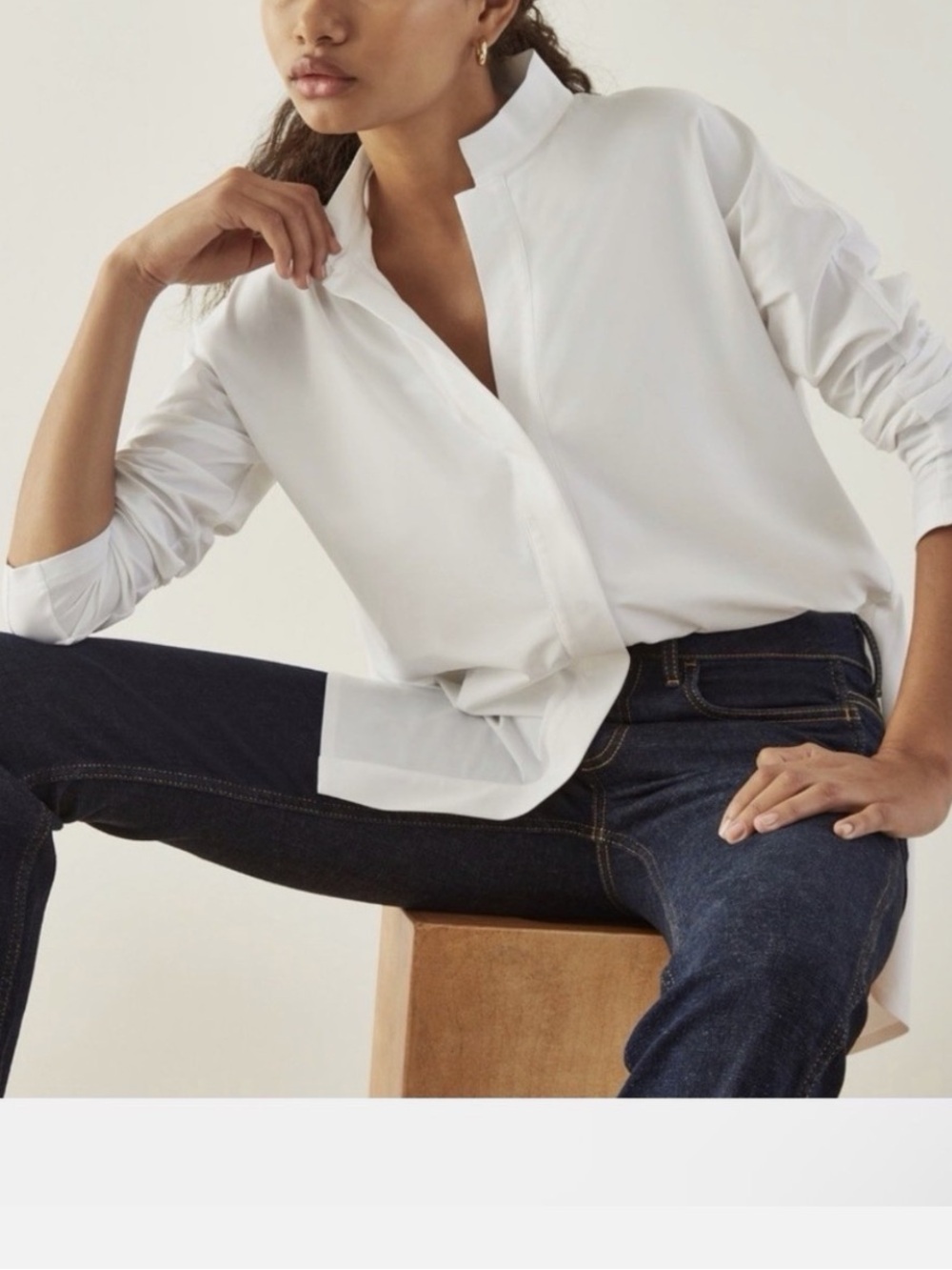 ADAY Something Borrowed White Long-Sleeve Snap Button-Down Oversized Shirt L